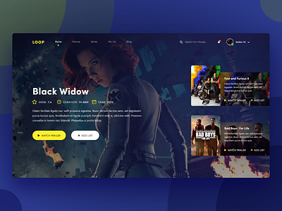 LOOP Landing Page black widow cinema design homepage design landing page design movie movie app movie website movies ui ui ux uidesign user experience user interface user interface design ux uxdesign web design