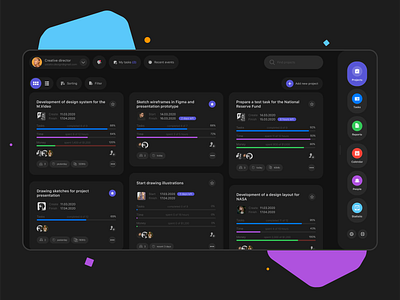 Project management CRM - dark mode app design interaction interface ios redesign ui ux ux design web