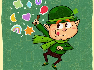 Lucky Charms cereal illustration ipad pro leprechaun lucky charms marshall procreate rainbows retro