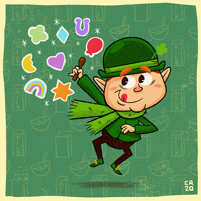 Lucky Charms cereal illustration ipad pro leprechaun lucky charms marshall procreate rainbows retro