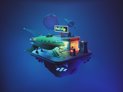 Futurama Ship 3d blender diorama fanart futurama illustration planet express render rocket spaceship