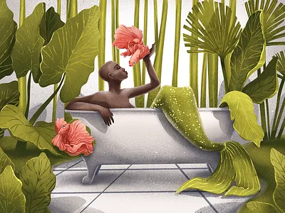 Green Mood Illustration bath character design design studio digital art digital illustration digital painting fish graphic design green greenery illustration illustration art illustrator koi fish mermaid plants relax woman woman illustration