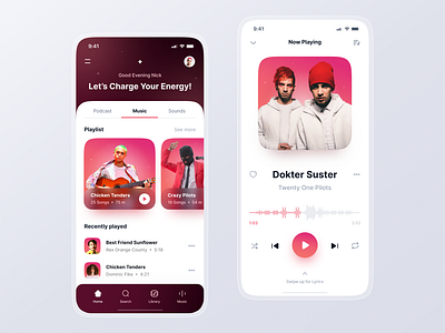 Myuzic - Music Player Mobile App app audio design experience graphic design hype interaction interface mobile music pink player playlist podcast relax song sound trend ui ux