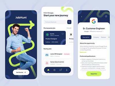 JobHunt - Job Hunting Mobile App app apply candidate company creative design dynamic employee hunting integrity interview job job vacancy mobile professional ui ux vacancy work workaholic