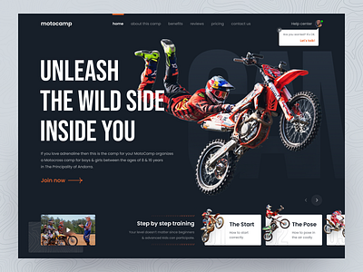 MotoCamp - Motocross Training Camp Website adrenaline brave camp class design dirty education extreme fly jump motocross motocycle mud sport training ui ux web website wild