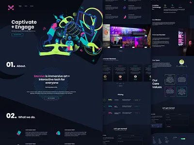 Mersiva - Web design project adobe photoshop branding characters colors dark theme events experience graphic design icons illustration interactive landing page layout photographs responsive typography ui ux web design website