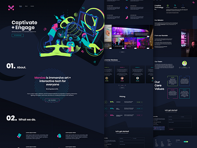 Mersiva - Web design project adobe photoshop branding characters colors dark theme events experience graphic design icons illustration interactive landing page layout photographs responsive typography ui ux web design website