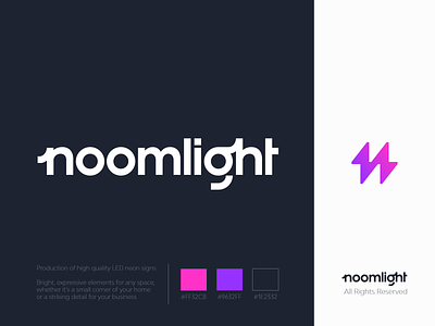 Noomlight Final Logo Design bolt brand branding color emblem icon led lettering light logo logodesign logotype mark monogram neon sign symbol typography wordmark