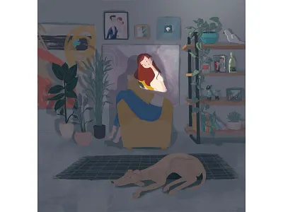 Just a girl, her dog, and some plants in the evening. illustration wacom intuos