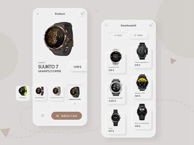 Neumorphism online watch store brown grey mobile mobile app neumorphism online shop online store shop smartwatch store