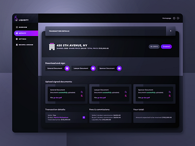 LIQUIDITY - Real Estate Platform dashboard design interface real estate shares transactions ui ux web