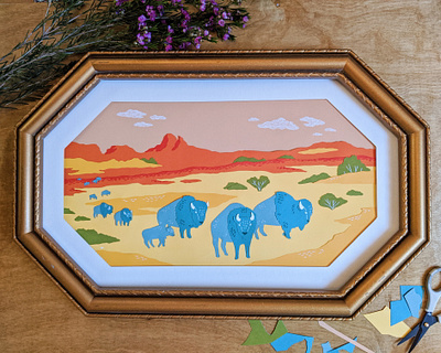 Bison on the trail art bison cut paper nature paper paper art paper craft