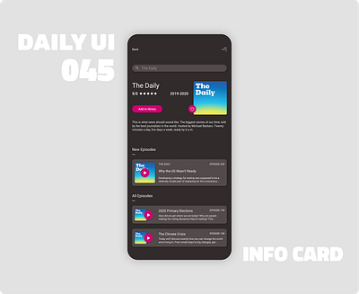 045_Info Card daily100challenge dailyui dailyuichallenge day45 flat ui icon design info card info design information ios design menu button menu design minimalist mobile design podcast podcast app podcast art