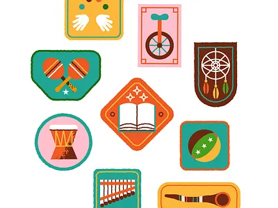 Multidisciplinary patches art badge design circus design festival flat flat illustration illustration music retro vector