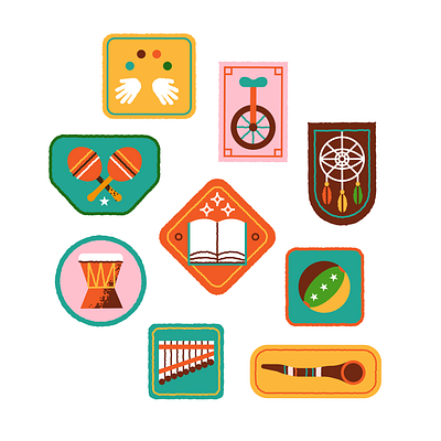 Multidisciplinary patches art badge design circus design festival flat flat illustration illustration music retro vector