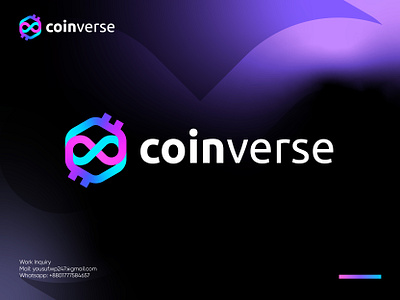 Coinverse Logo Design app logo brand identity branding coin logo creative logo cryptocoin cryptocurrency flat logo icon identity infinity logo logo design logo designer logos logotype metaverse minimalist logo modern logo technology