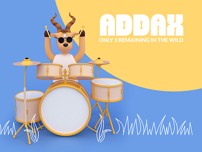 Addax - Only 3 remaining in the wild 3d 3d art 3d illustration addax animal art branding character design concert design drummer goat illustration live music music player octane render rock band rock n roll wild animal wild life