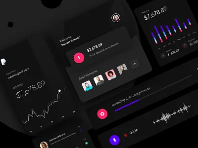 UI Kit Rebound - Dark theme app design blocks cards cards ui expenses graph installer message money payments recorder ui ui design