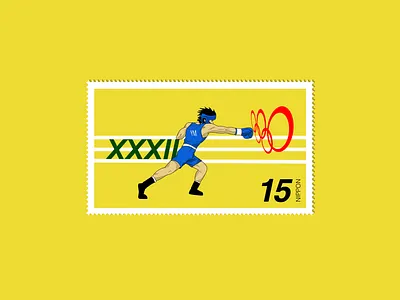 Hajime No Ippo Olympics Stamp anime art boxing branding character design illustration illustrator japanese manga olympics procreate sports stamp typography yellow