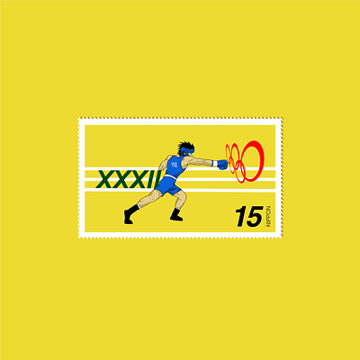 Hajime No Ippo Olympics Stamp anime art boxing branding character design illustration illustrator japanese manga olympics procreate sports stamp typography yellow