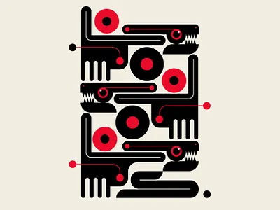 Totem abstract design black design dogs illustration primitive red snakes vector