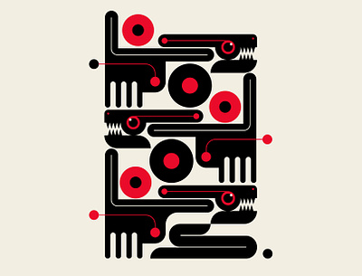 Totem abstract design black design dogs illustration primitive red snakes vector