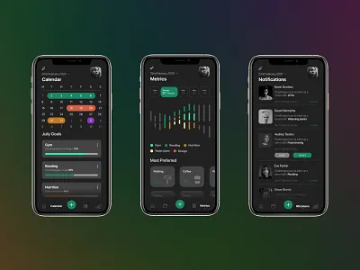 Fitness Application active app calendar design fitness goals gym icon illustration metrics mobile notifications sports tracker typography ui ux