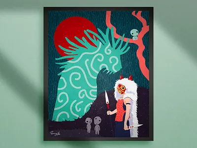 Forest spirit art digital flat design illustration poster print vector