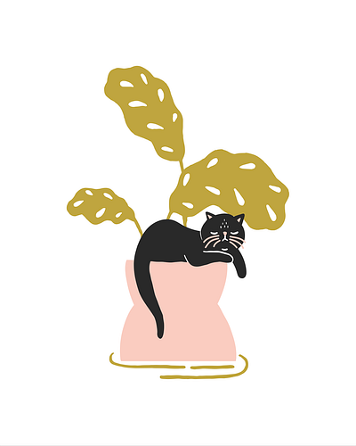 Lazy Cat by Emily Small adobe illustrator cat character design design digital art digital artist digital drawing drawing graphic artist graphic design hand drawn illustration illustrator plants portfolio portland vector