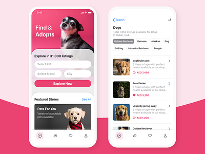 Pet Finder app art brand branding cat clean concept design dog finder flat graphic design illustrator listing minimal mobile photoshop ui ux