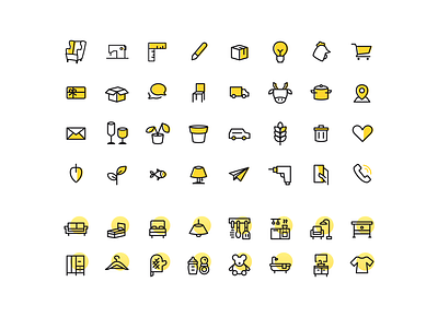 Icons clean food furniture icon iconset ikea modern set simple vector yellow