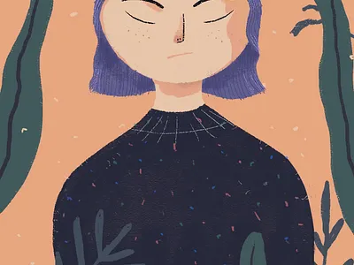 Purple hair, don't care faces illo illustration ipad pro minimal plants procreate purple hair