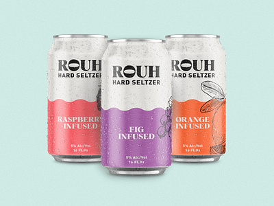 Rouh - Hard Seltzer alcohol branding badge brand identity branding branding design can drink label design logo organic packaging packaging design tropical typogaphy