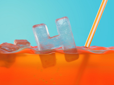 H - 36 days of type 2020 36daysoftype 3d bubbles c4d cinema4d food ice illustration juice lettering liquids octane orange render typography