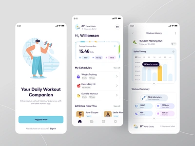 Workout Tracking App activity activity tracker daily task fitness fitness tracking app gym jogging minimal design mobile personal trainer running app sport training ux workout app