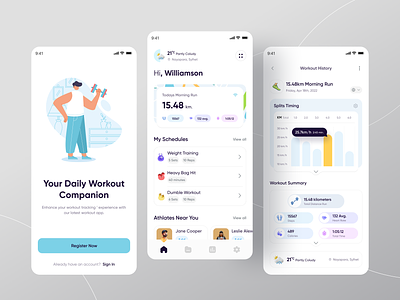 Workout Tracking App activity activity tracker daily task fitness fitness tracking app gym jogging minimal design mobile personal trainer running app sport training ux workout app
