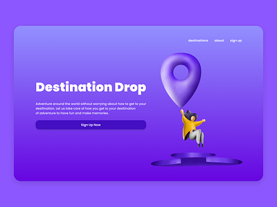 Destination Drop 3d art illustration landing page procreate user interface