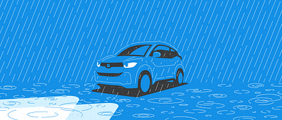 Car in storm blue car geometry illustration rain rainy simple storm