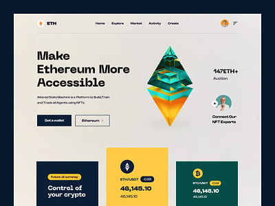 NFT Landing Page bitcoin blockchain coins crypto currency crypto exchange crypto wallet cryptocurrency digital doge etherum finance homepage marketplace money nft nfts non fungible token token web design website