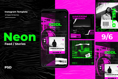 Neon Instagram Template creative design fashion design instagram instagram banner instagram post instagram stories instagram template socialmedia typography