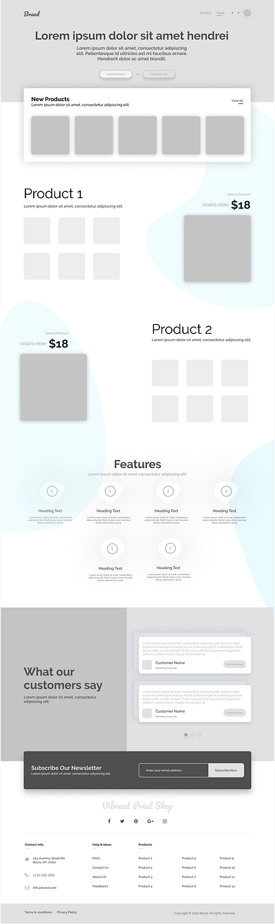 Low Fidelity - Home Page for Products design features section flat ui gradient hero section home screen homepage landing page ui landingpage low fidelity navigation product page products ui design web design wireframes