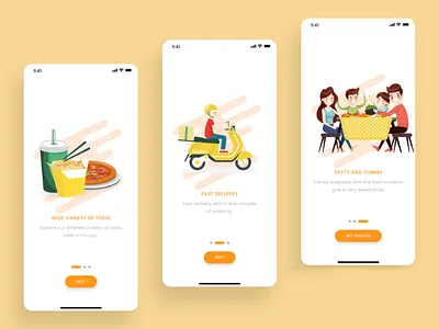 Food Illustration _ iOS _ Walkthrough adobexd bike bike illustraion branding colour delivery digital art flat food food app food illustration illustration ios mobile pen tool photoshop tasty ui vector yummy