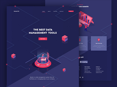 Data Management Landing Page Concept 2d animation after effects animation data gif illustration isometric landing page management mobile motion graphics ui vector web design website