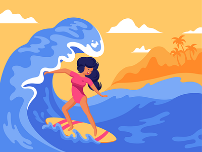 Surf girl 🏄🏻‍♀️ adobe illustrator character characterdesign design girl illustration ocean summer surf vector