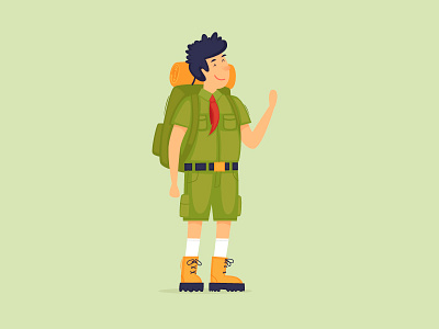Scout adventure boy camp child explorer flag hiking isolated kid map people ranger scout scouting summer tourist travel traveler uniform vector