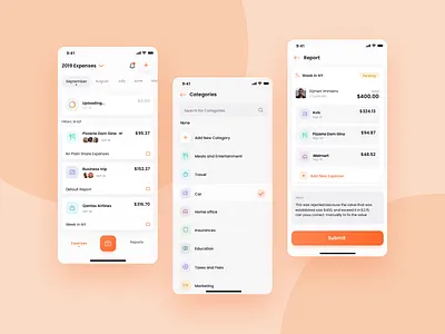Expense Management App 2d app design clean expenses icons light management office orange purple receipts reports smart scan ui uiux ux
