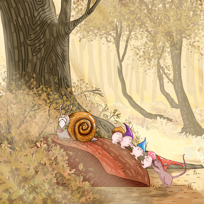 Muhsroom teamwork adobe photoshop autumn characterdesign children book illustration childrens book colorful forest light lighting mouse mushroom snail