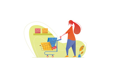 Shopping app art character characterdesign dribbbleshot green illustration lady minimal plant shopping shopping app ui vector