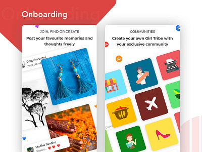 Onboarding app clean creativity design illustration mobile power red simple ui walkthrough women