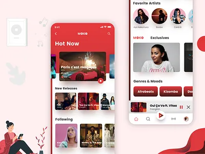 Moko Music App UI Design app design design flat design freebie graphic design icons illustration mobile moko typography ui vector